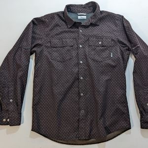Mens Columbia Omni-Wick Long Sleeve Button Shirt Medium Tiny Trees Brown.
